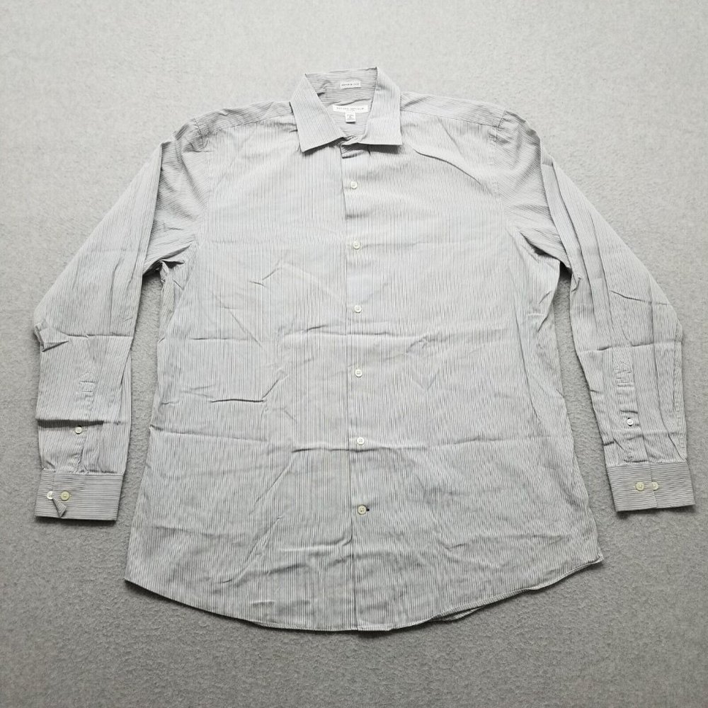 Banana Republic Shirt Mens XL 17-17.5 Gray Striped Button Up Woven In Italy